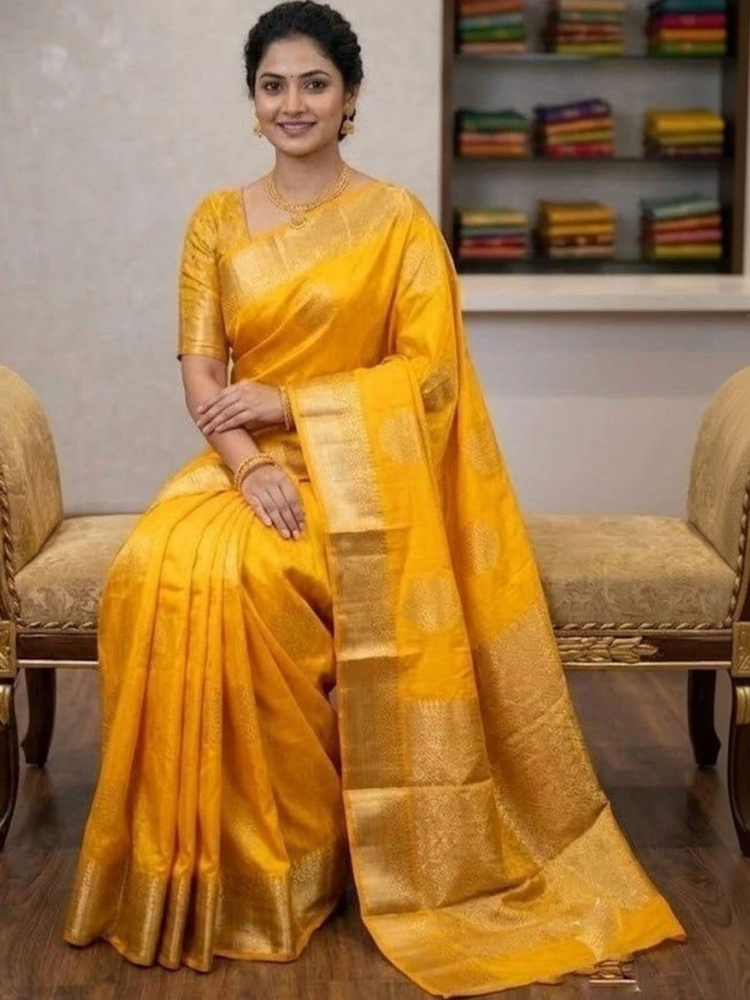 clotheva Woven Design Zari Art Silk Banarasi Saree thumbnail 3