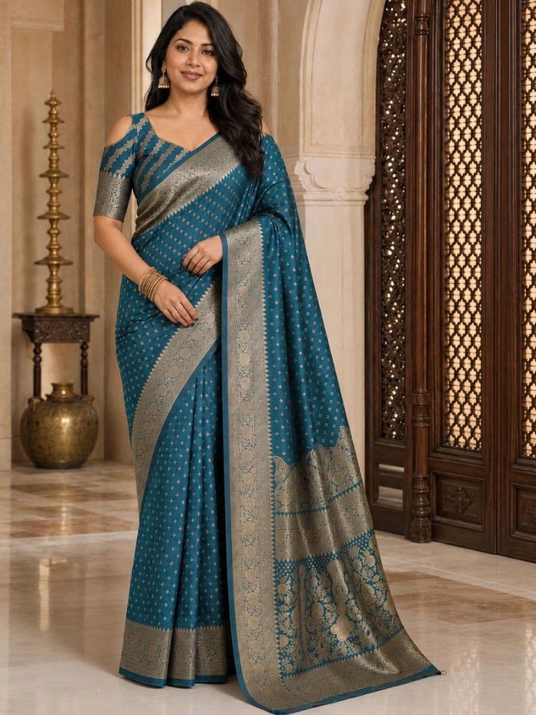 IKSHARA Zari Art Silk Banarasi Saree thumbnail 4