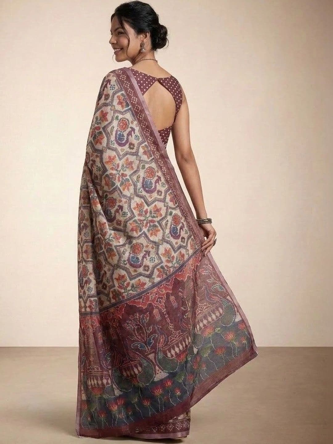 Anouk Linen Blend Patola Saree thumbnail 3