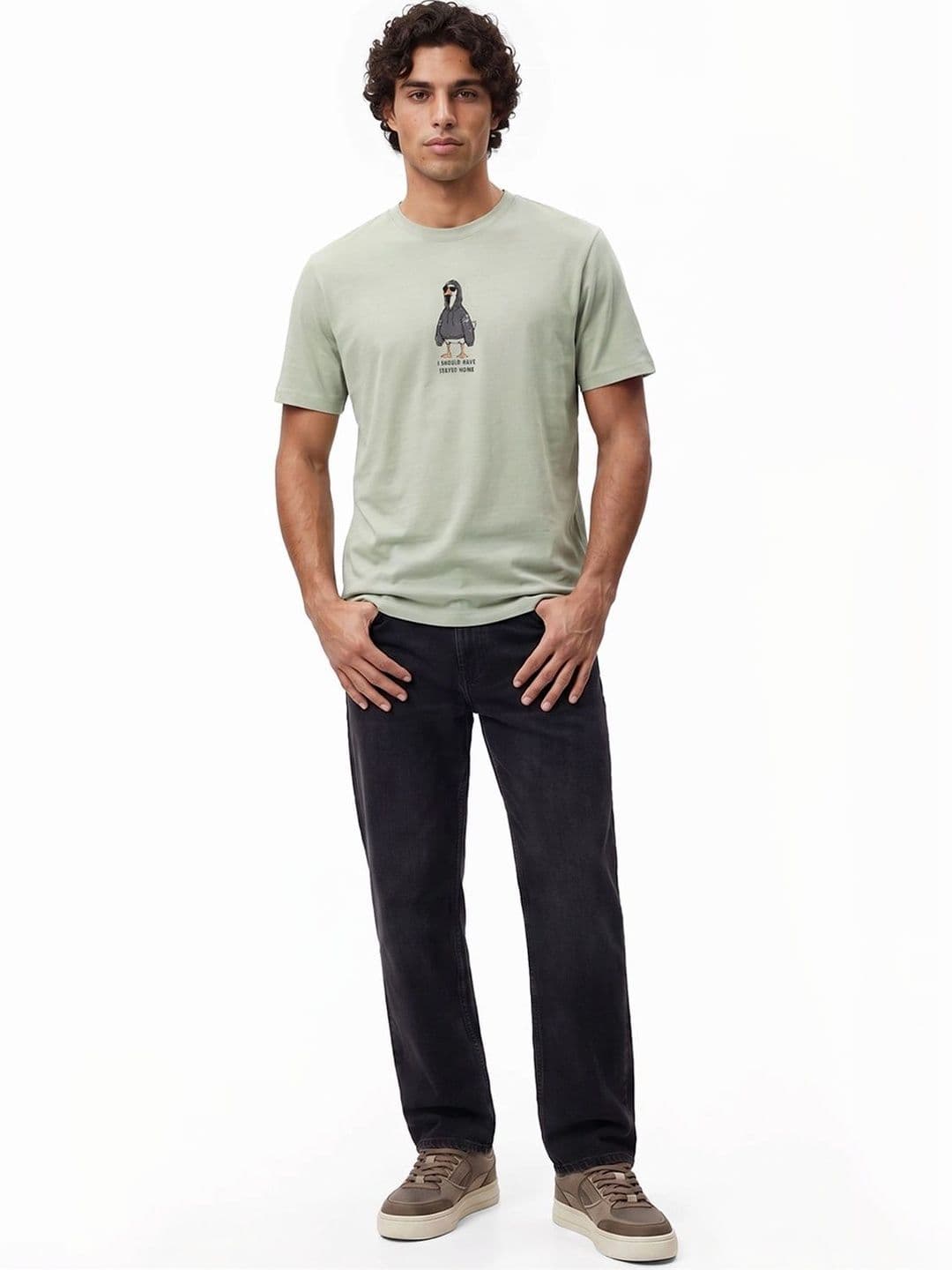 Bewakoof Men's Green Home Graphic Printed T-shirt thumbnail 4