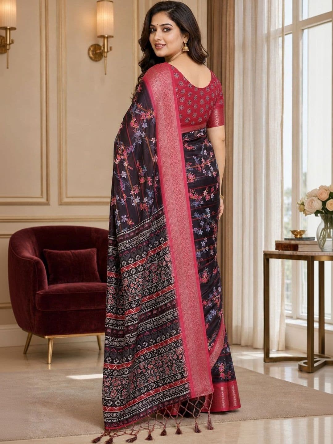 IKSHARA Floral Silk Cotton Saree thumbnail 4