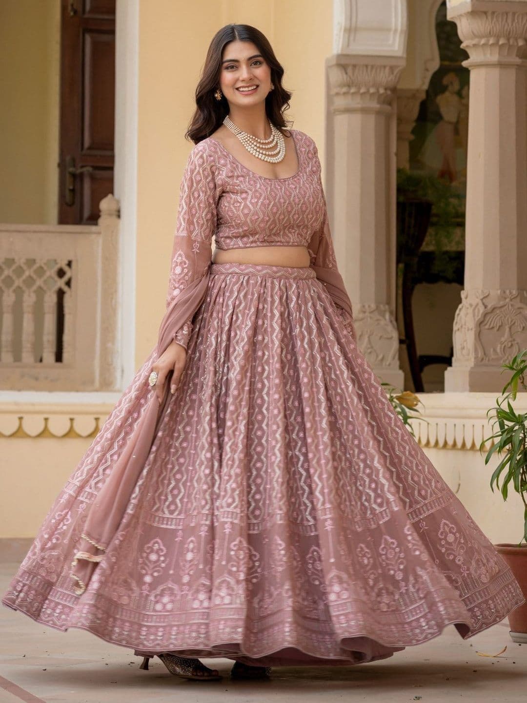 House of Pataudi Embroidered Round Neck Flared Lehenga Choli thumbnail 5