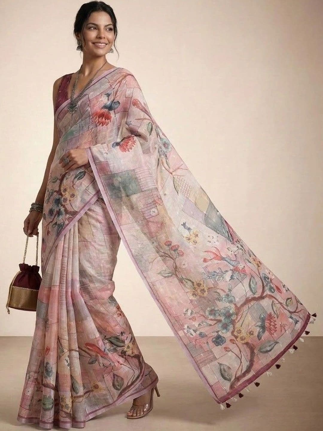 Anouk Linen Blend Saree thumbnail 7