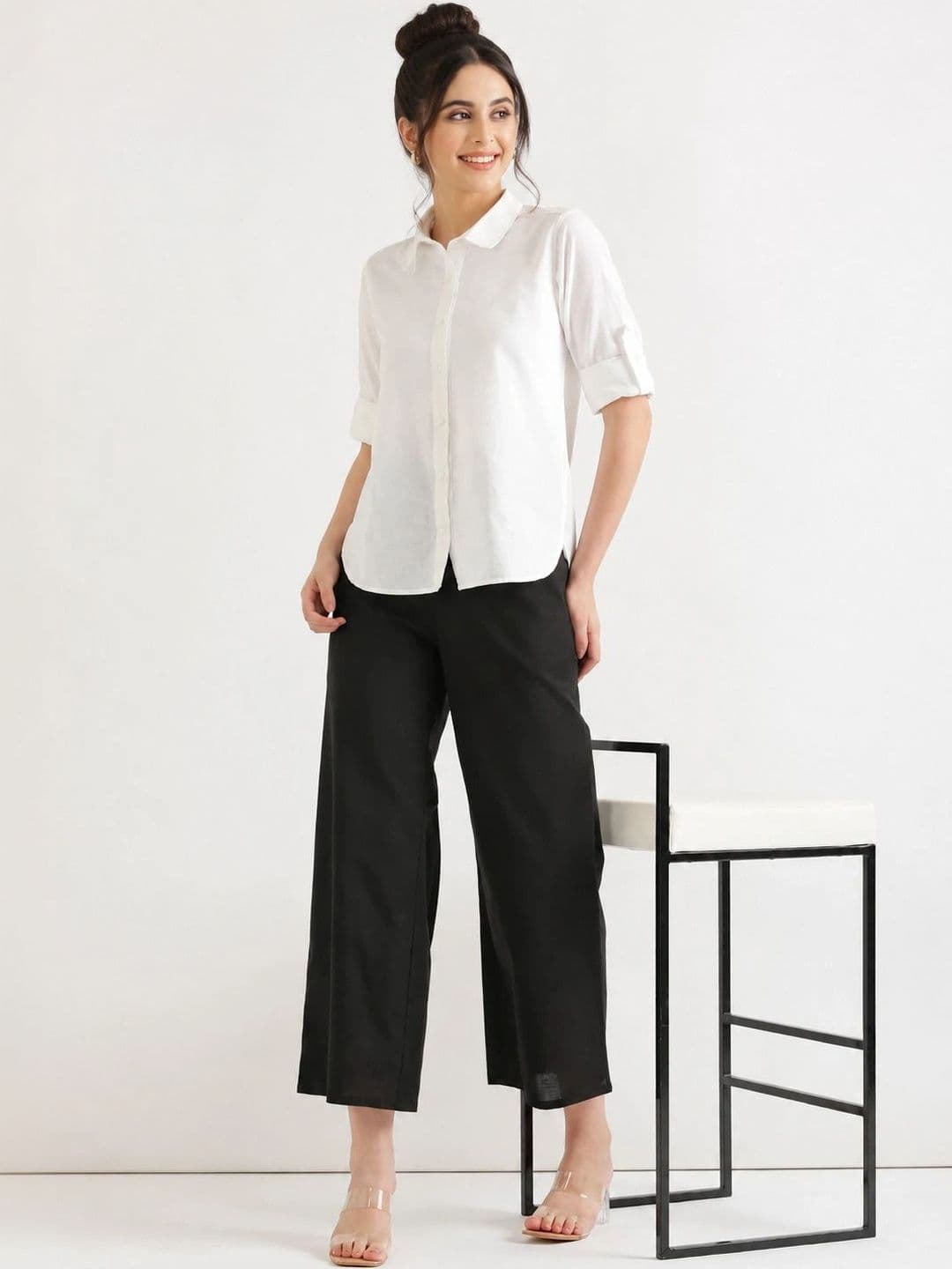 AMIRAS INDIAN ETHNIC WEAR Women Mid-Rise Cotton Comfort Straight Fit Pocket Trousers - view 1