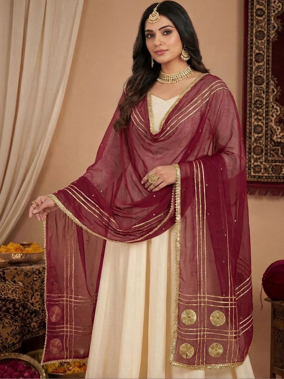 KALINI Ethnic Motifs Embroidered Organza Dupatta with Zari thumbnail 3