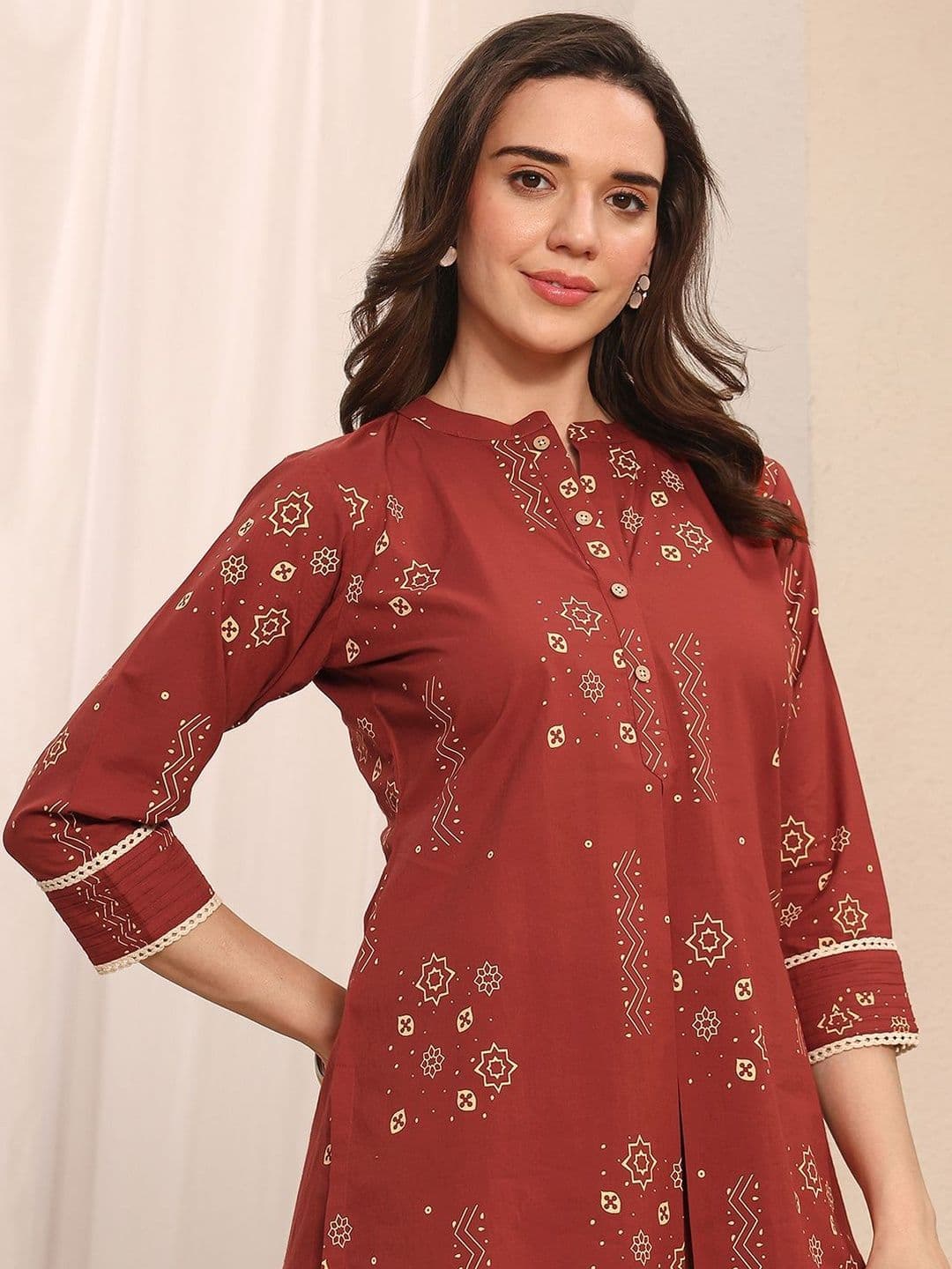 Libas Brown Ethnic Printed Cotton Straight Short Kurti thumbnail 5