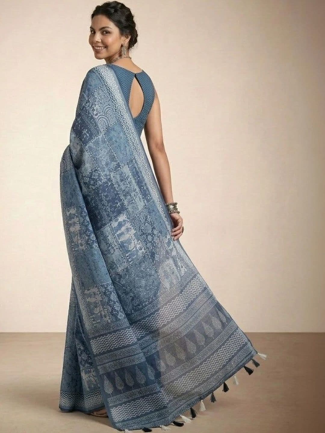 Anouk Ethnic Motifs Pure Linen Ikat Saree thumbnail 7