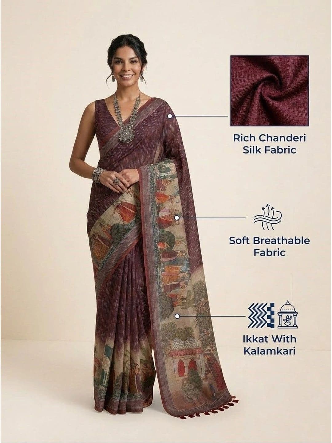 Anouk Kalamkari Silk Blend Ikat Saree thumbnail 2