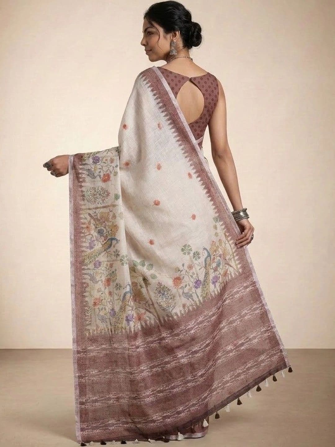 Anouk Floral Linen Blend Jamdani Saree thumbnail 6
