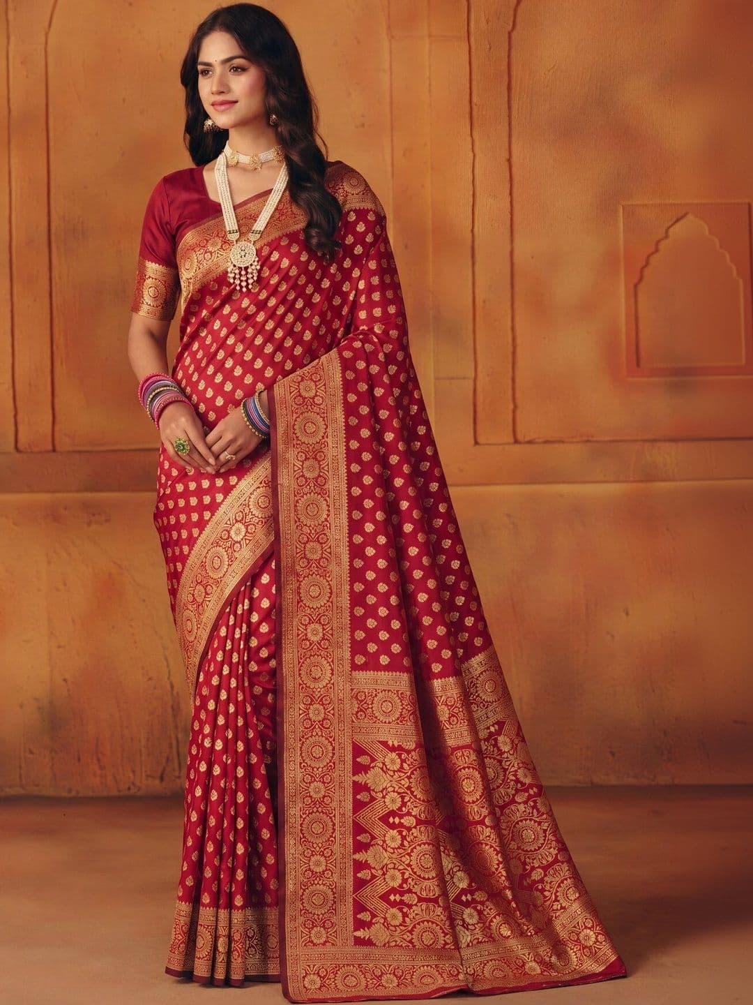 VS MALL Ethnic Motifs Zari Banarasi Saree thumbnail 4