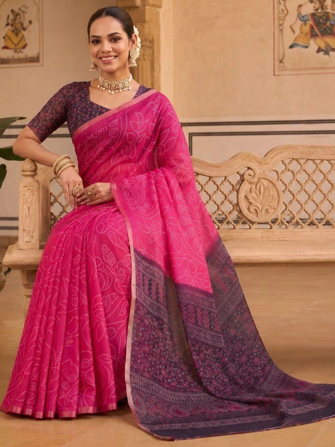 Sangria Bandhani Art Silk Designer Saree thumbnail 4