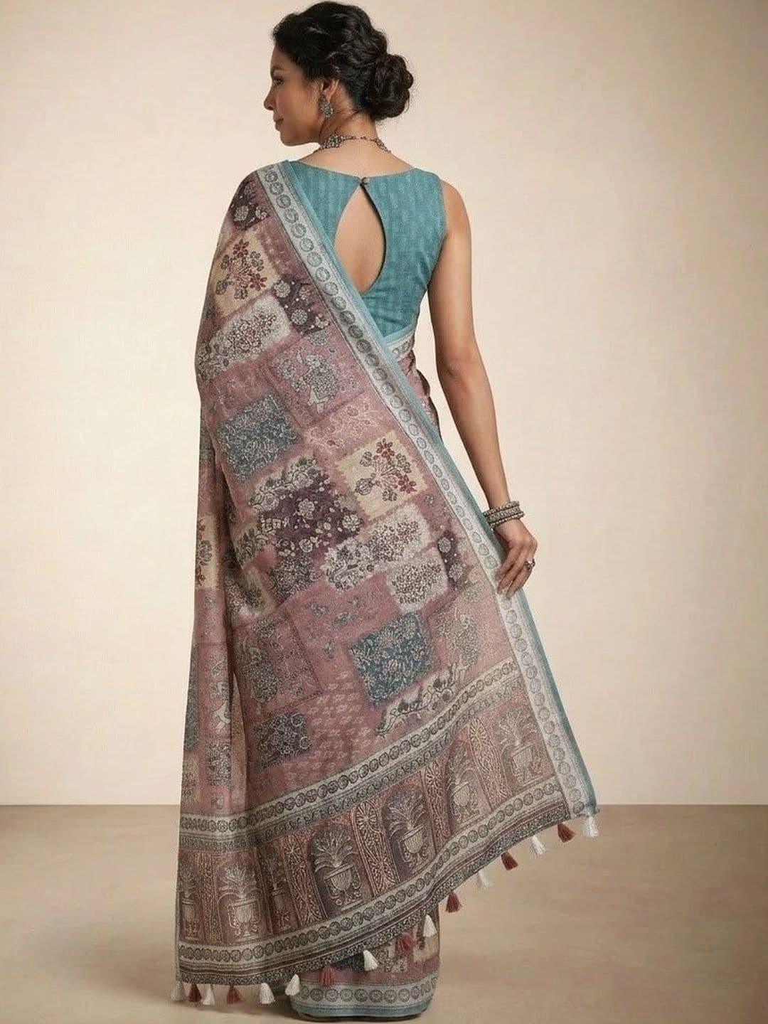 Anouk Pure Linen Ikat Saree thumbnail 6