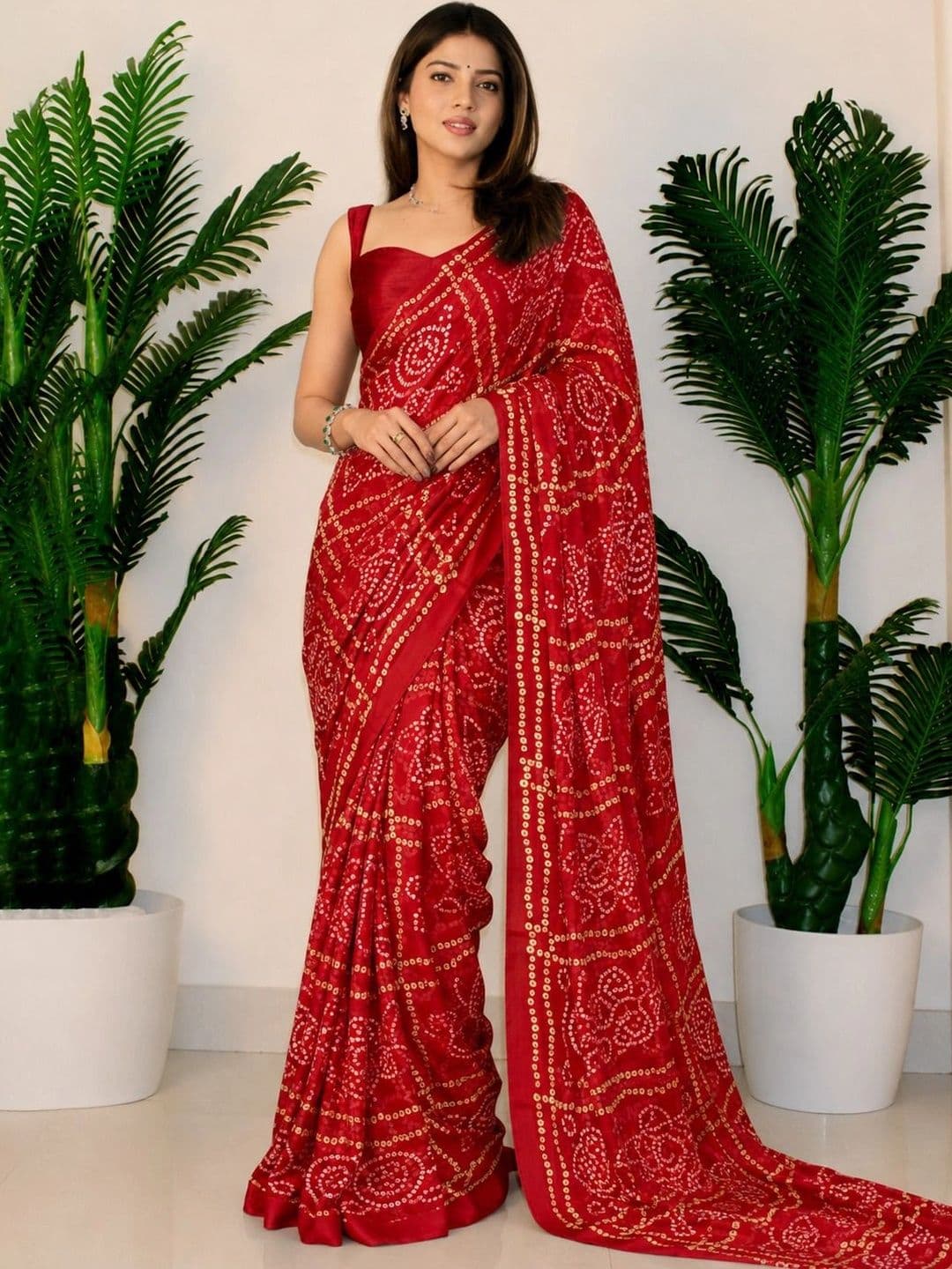 SANJANA  SILK SANJANA SILK Bandhani Pure Georgette Saree - view 1