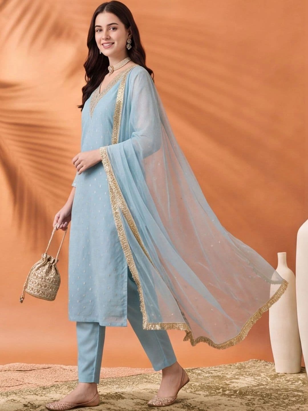 Jaipur Kurti Women Ethnic  Embroidered Thread Work Kurta with Trousers & With Dupatta thumbnail 6