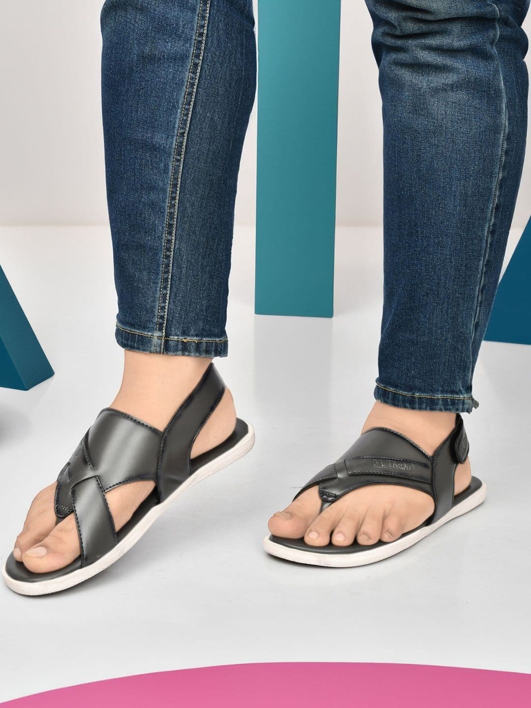 G L Trend Men Leather Comfort Casual Velcro Grey Sandals thumbnail 4