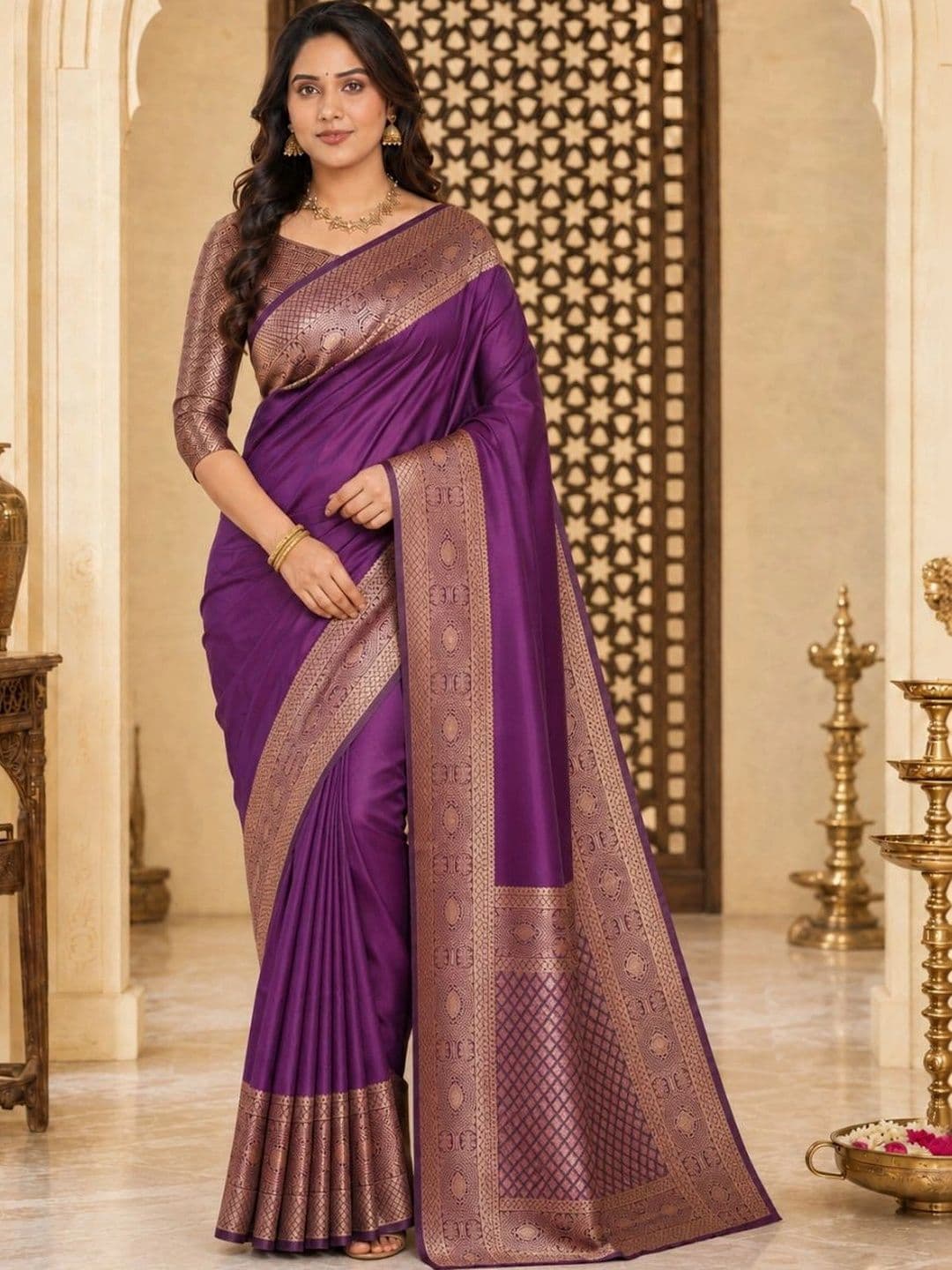 IKSHARA Zari Art Silk Banarasi Saree thumbnail 2