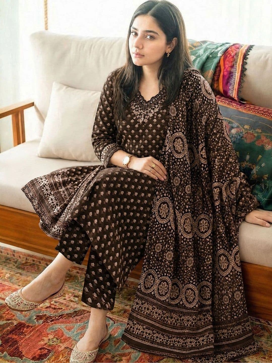Aaghnya Women Ethnic Motifs Printed Regular Kurta with Trousers & With Dupatta - view 1