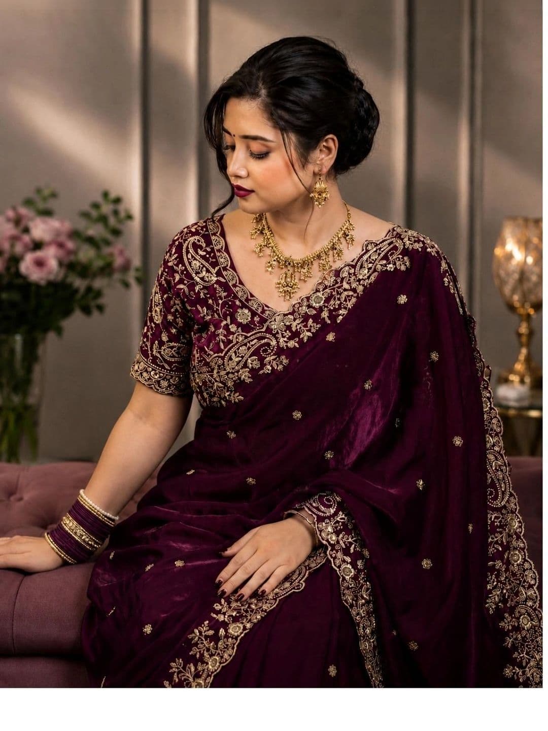 DHARMEE Ethnic Motifs Zari Satin Heavy Work Maheshwari Saree thumbnail 2