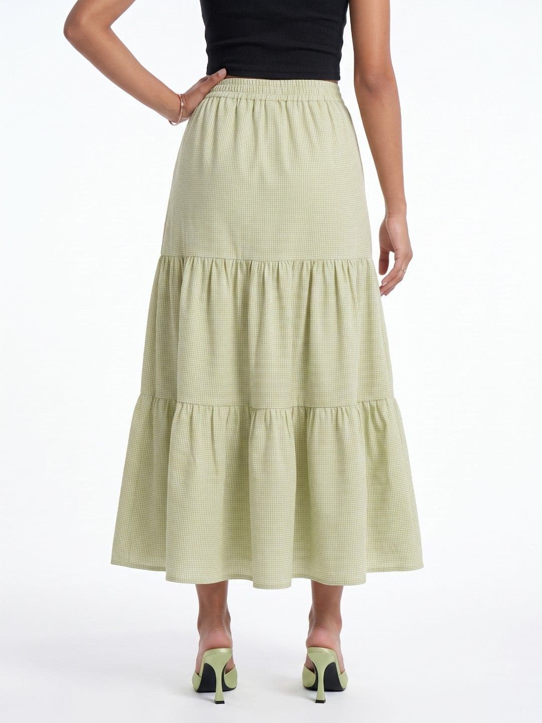 glitchez Women Textured Midi Tiered A-Line Skirt thumbnail 3