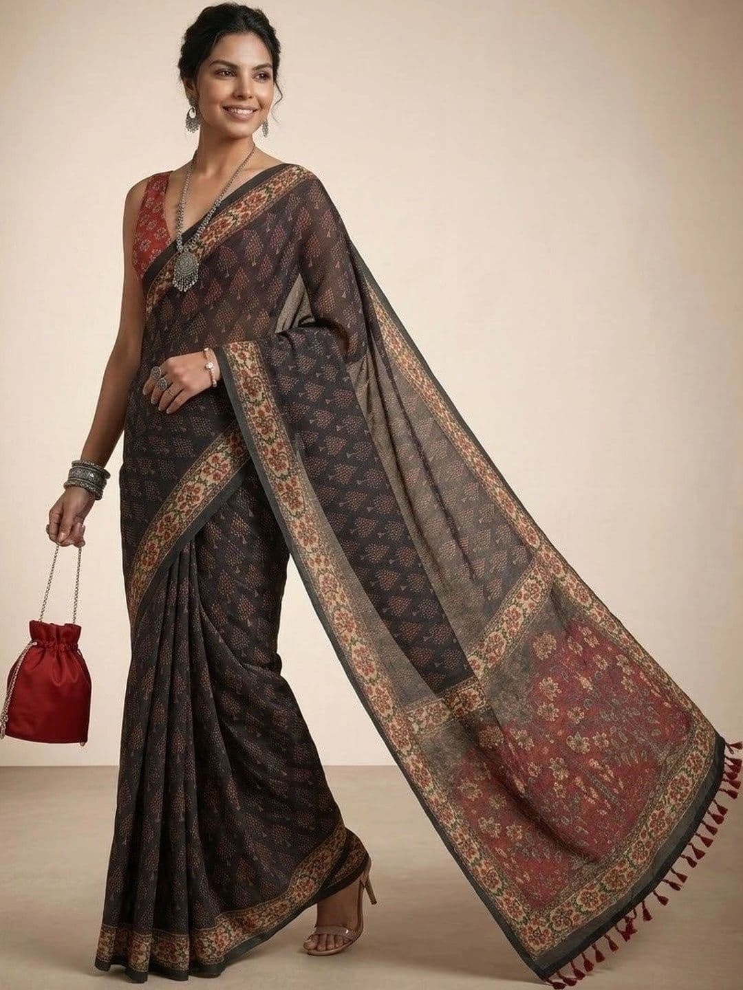 Anouk Ethnic Motifs Art Silk Ikat Saree thumbnail 4