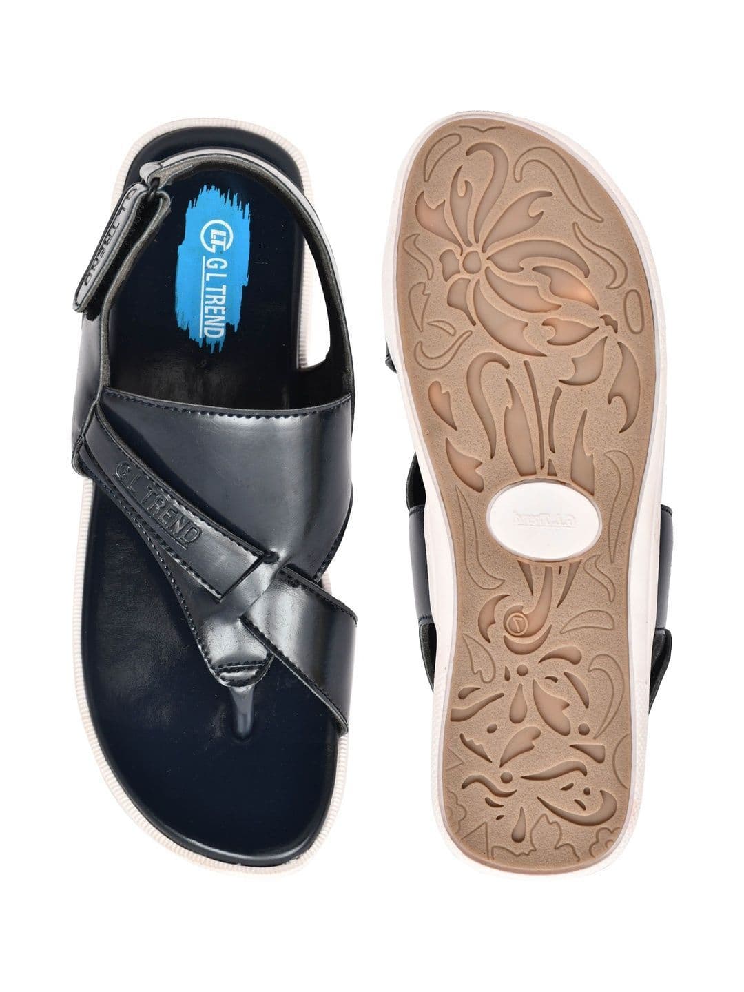 G L Trend Men Leather Comfort Casual Velcro Blue Sandals thumbnail 2