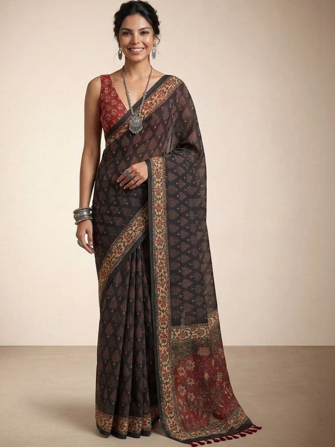 Anouk Ethnic Motifs Art Silk Ikat Saree - view 1
