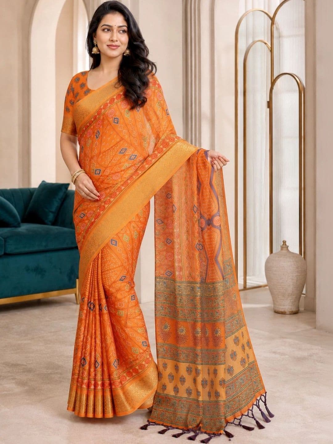 IKSHARA Bandhani Silk Cotton Saree thumbnail 7