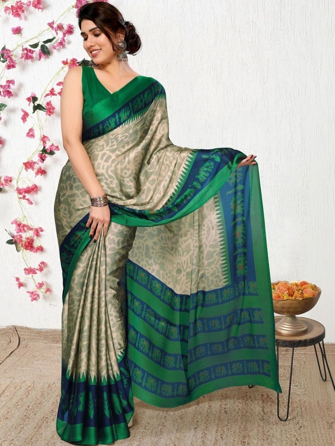 KALINI Poly Chiffon Designer Ikat Saree - view 1