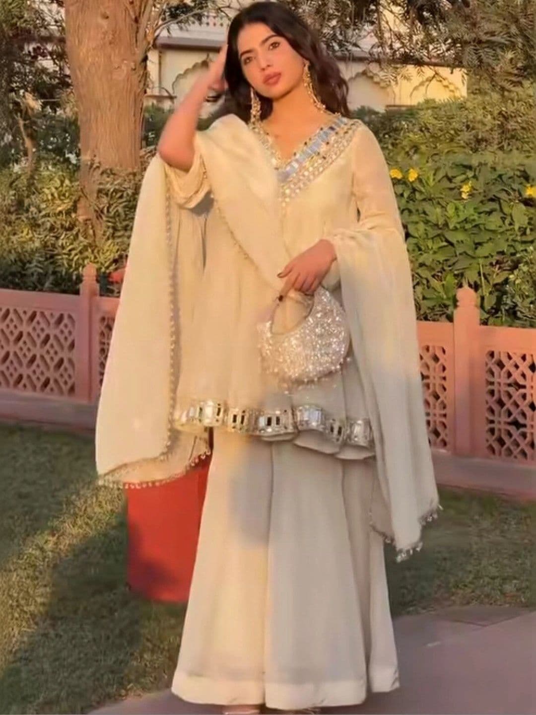 Frenzy Fusion Women Regular Mirror Work Kurta with Palazzos & With Dupatta - view 1