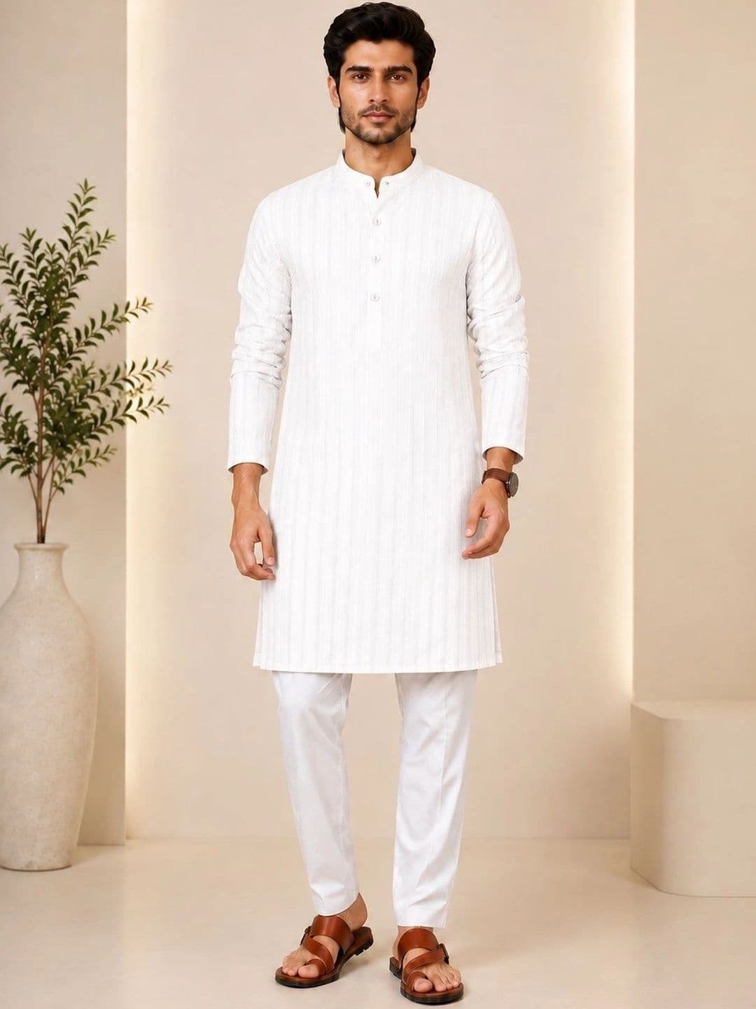 ORIFAB Men Striped Kurta - view 1