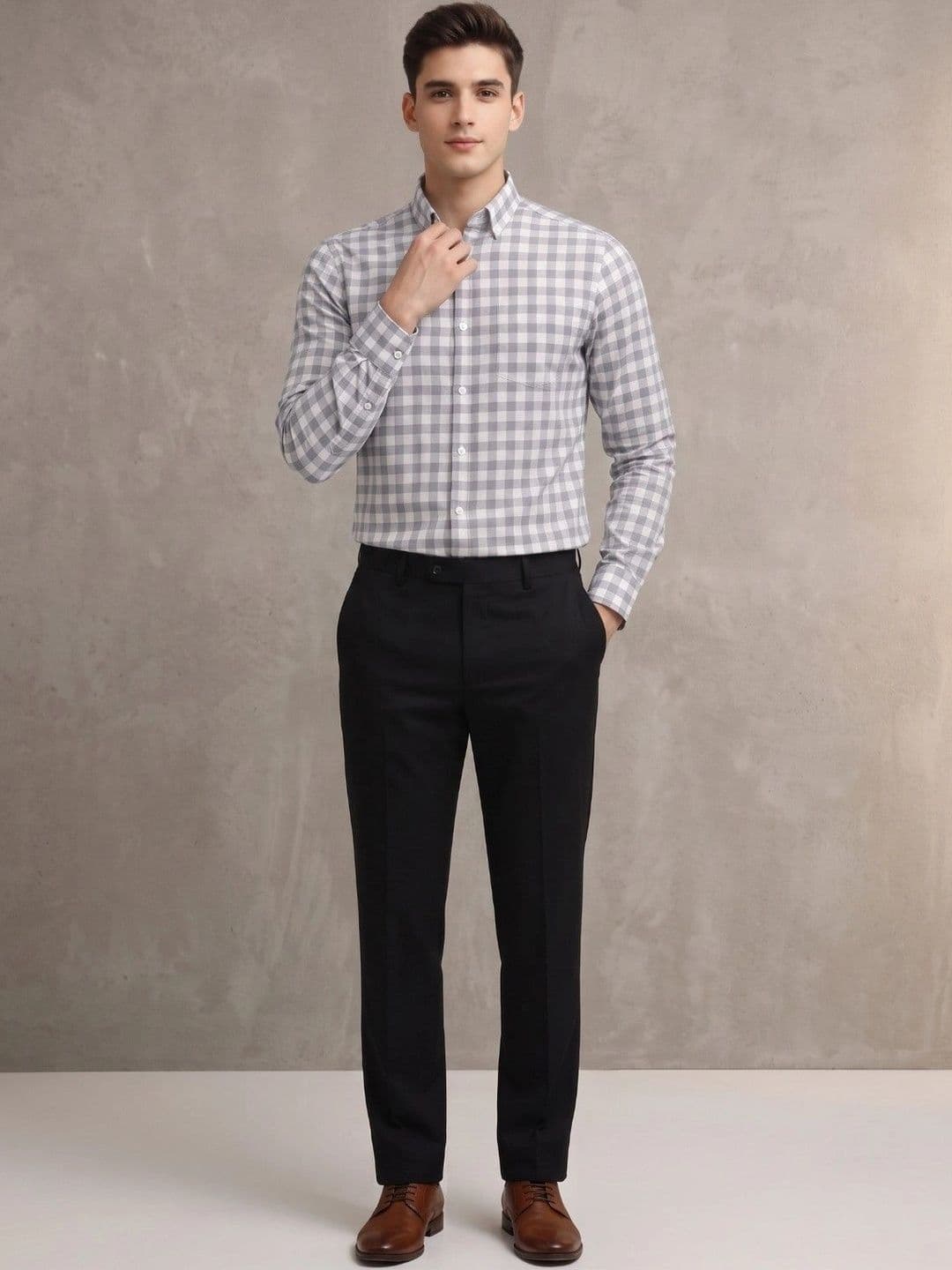 Studio-9 Men Classic Slim Fit Gingham Checks Checked Casual Shirt thumbnail 3