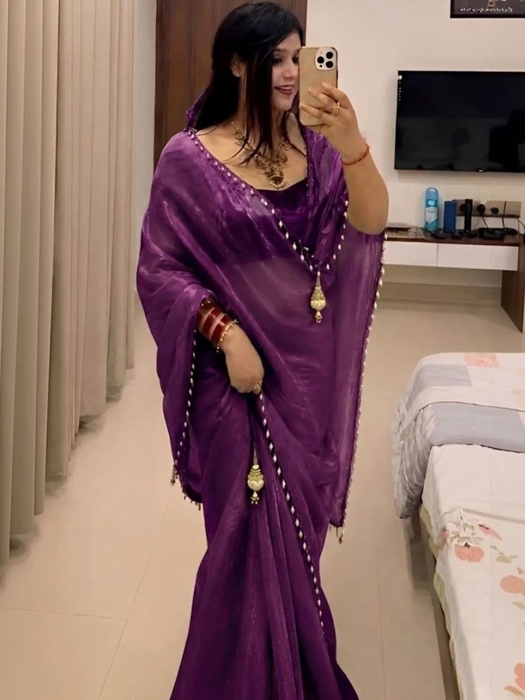 Saanvi Beads and Stones Silk Blend Saree - view 1