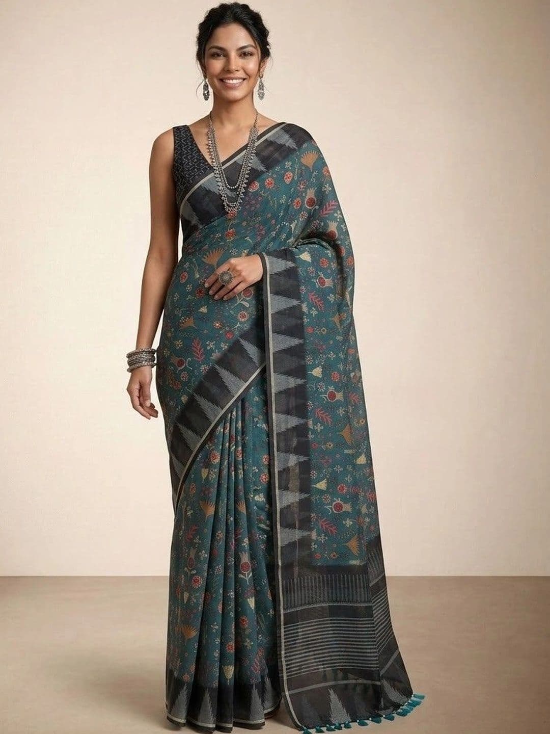 Anouk Floral Silk Blend Saree - view 1