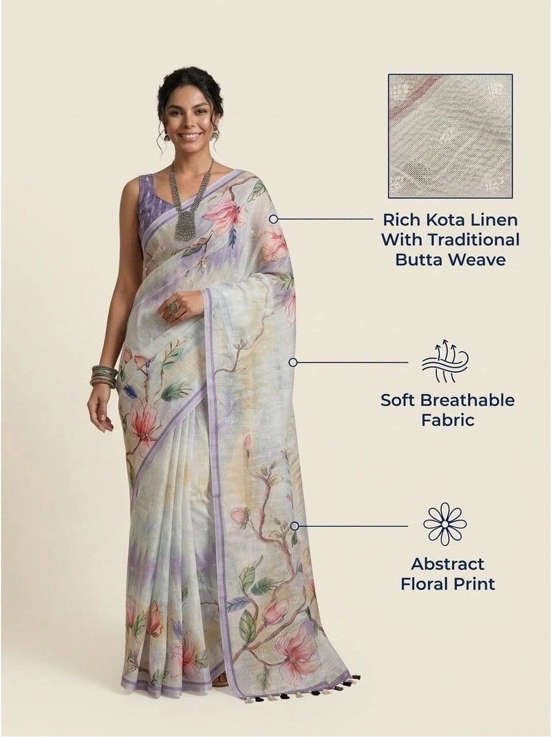 Anouk Floral Linen Blend Saree thumbnail 3