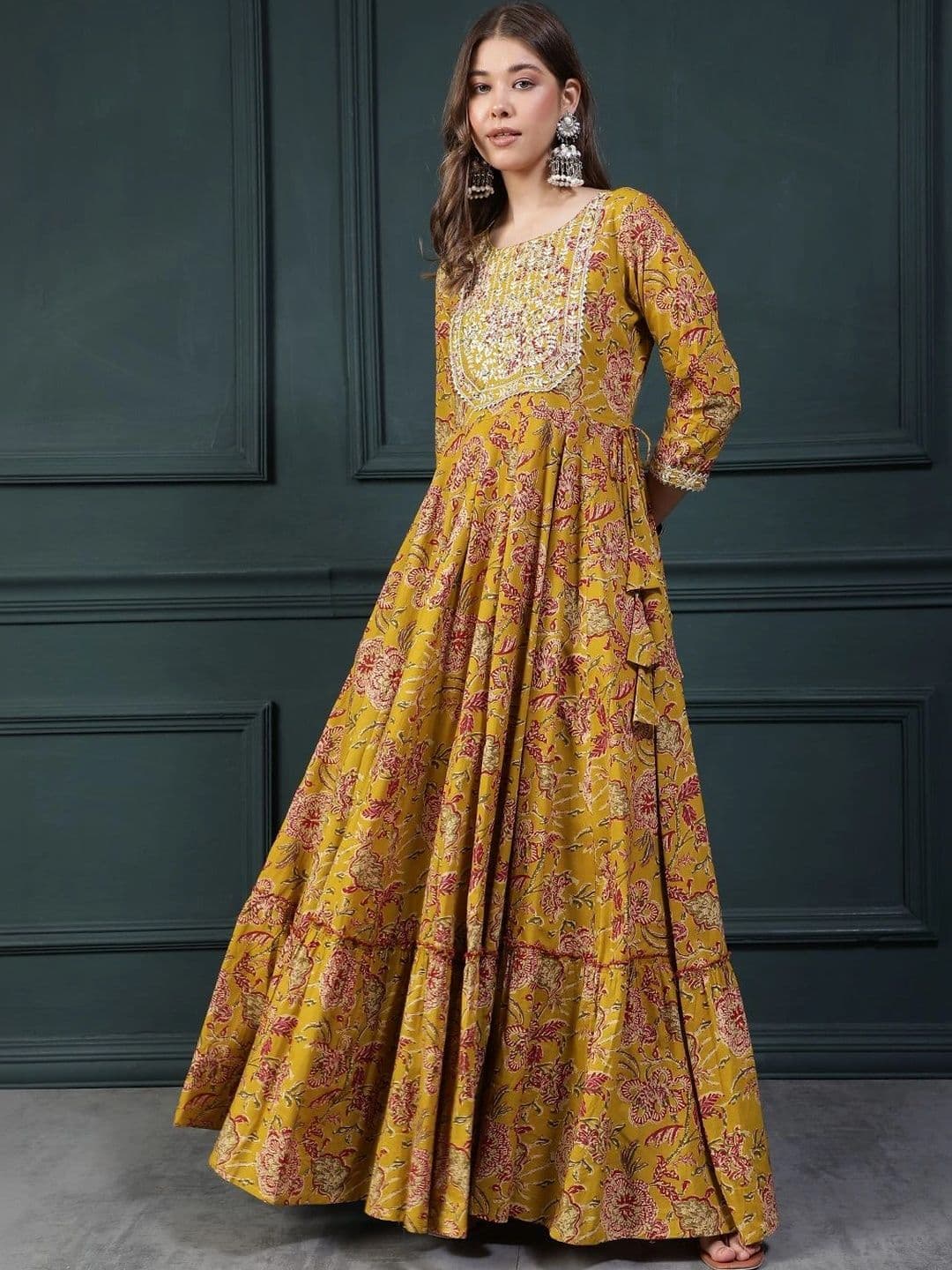 WOMENCLICK Women Floral Printed Thread Work Floral Anarkali Kurta thumbnail 6