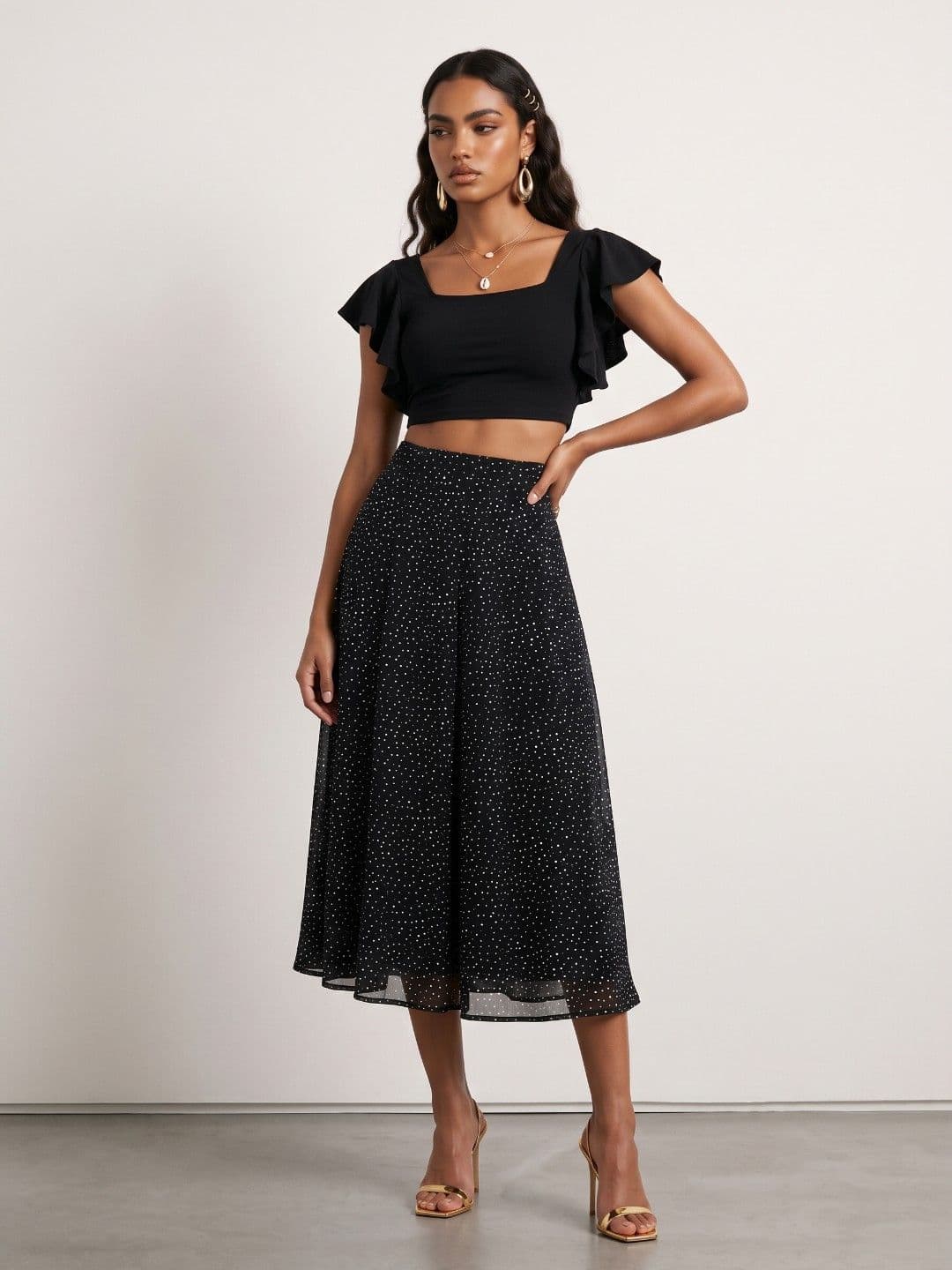 Phosphorus Women Polka Dots Printed Midi A-Line Skirt thumbnail 2