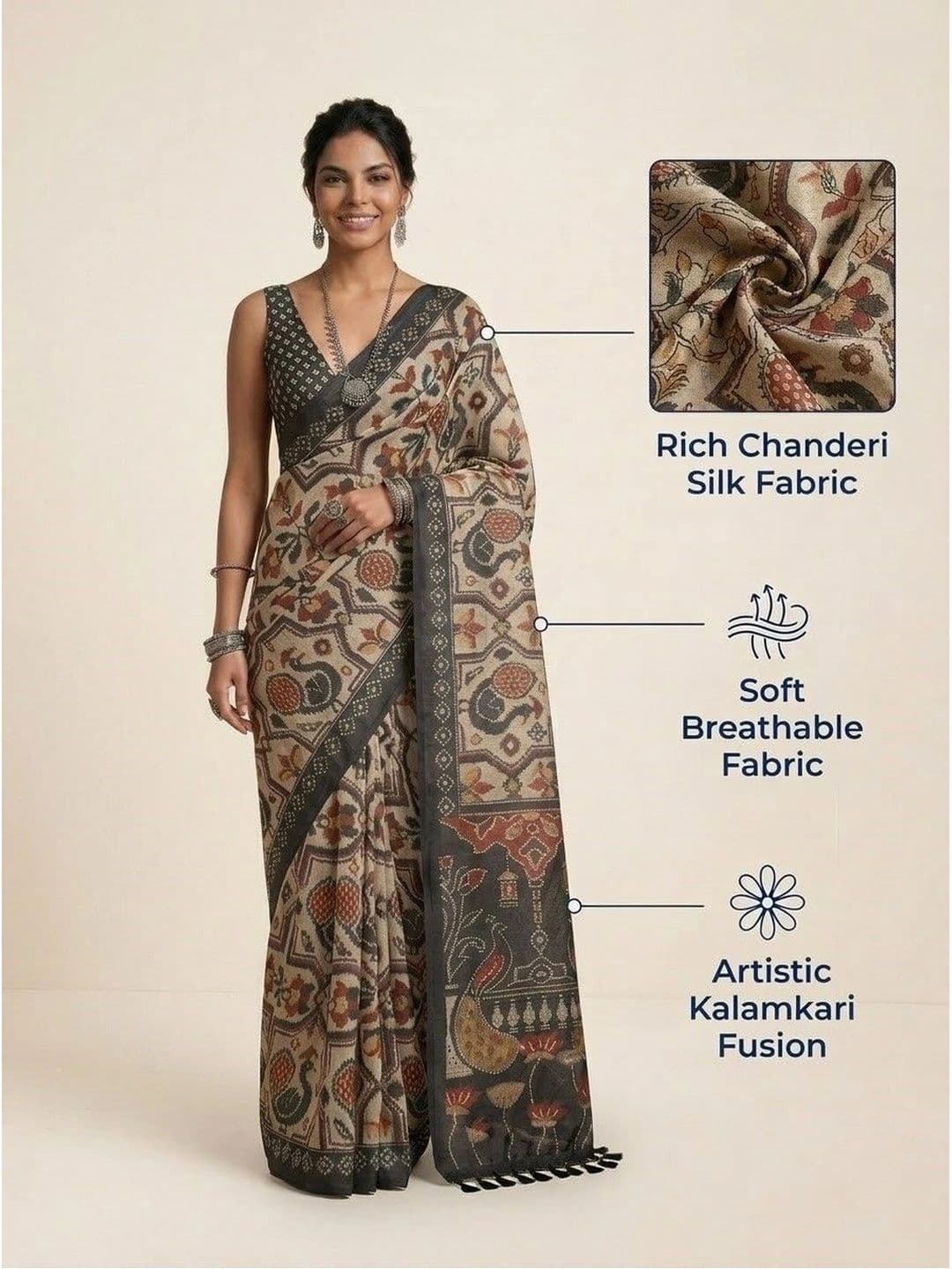 Anouk Kalamkari Silk Blend Saree thumbnail 2