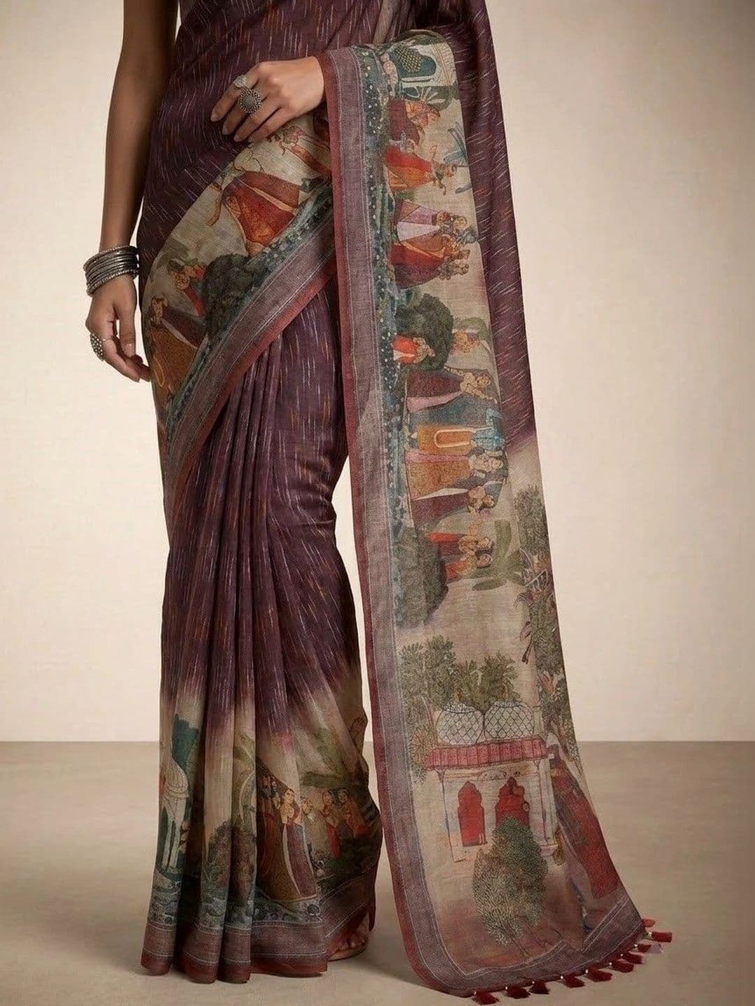 Anouk Kalamkari Silk Blend Ikat Saree thumbnail 3