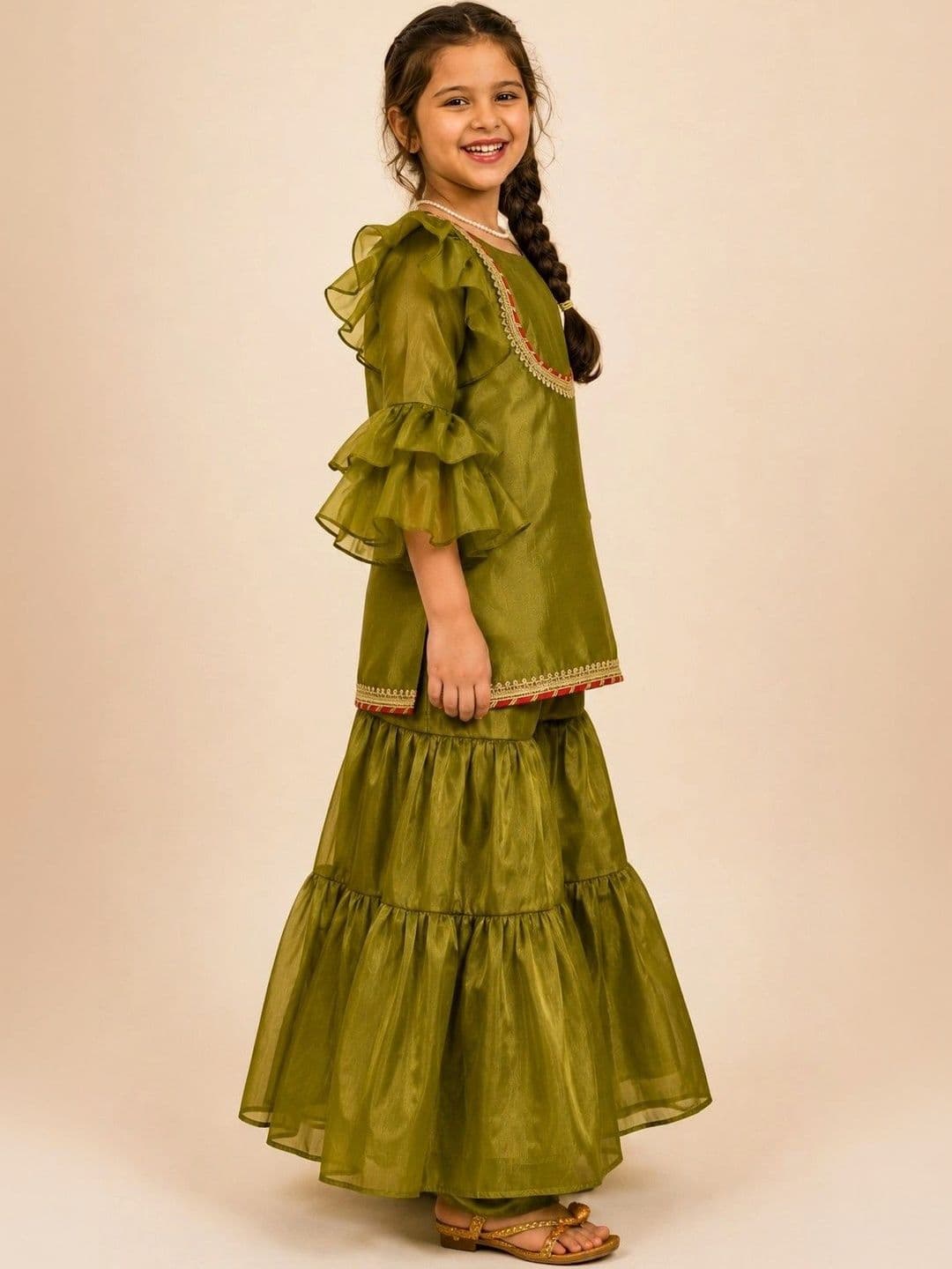 Poppy & Munchkin Girls Embellished Thread Work Ready to Wear Lehenga thumbnail 2