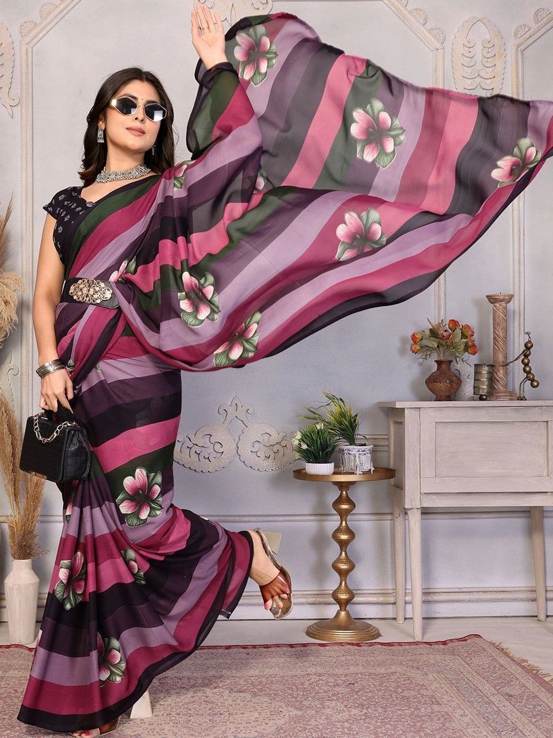 STYLETONE Floral Poly Georgette Designer Saree thumbnail 4
