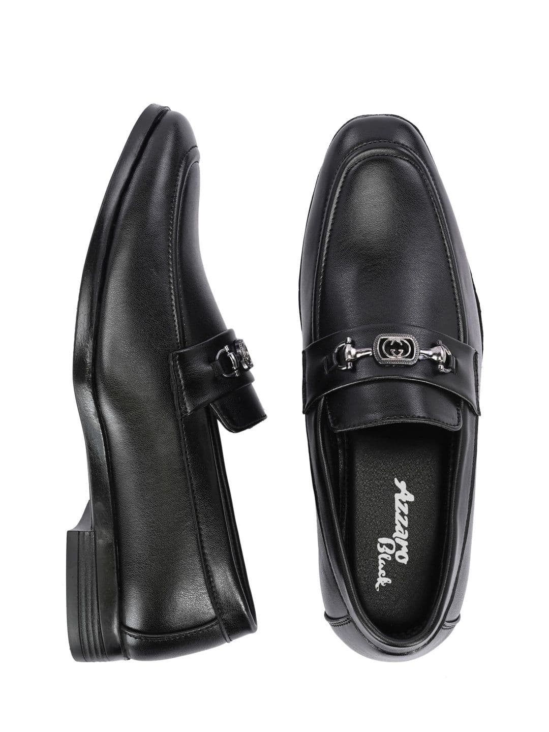 Azzaro Black Synthetic Leather Round Toe Slip-On Formal Loafers thumbnail 3