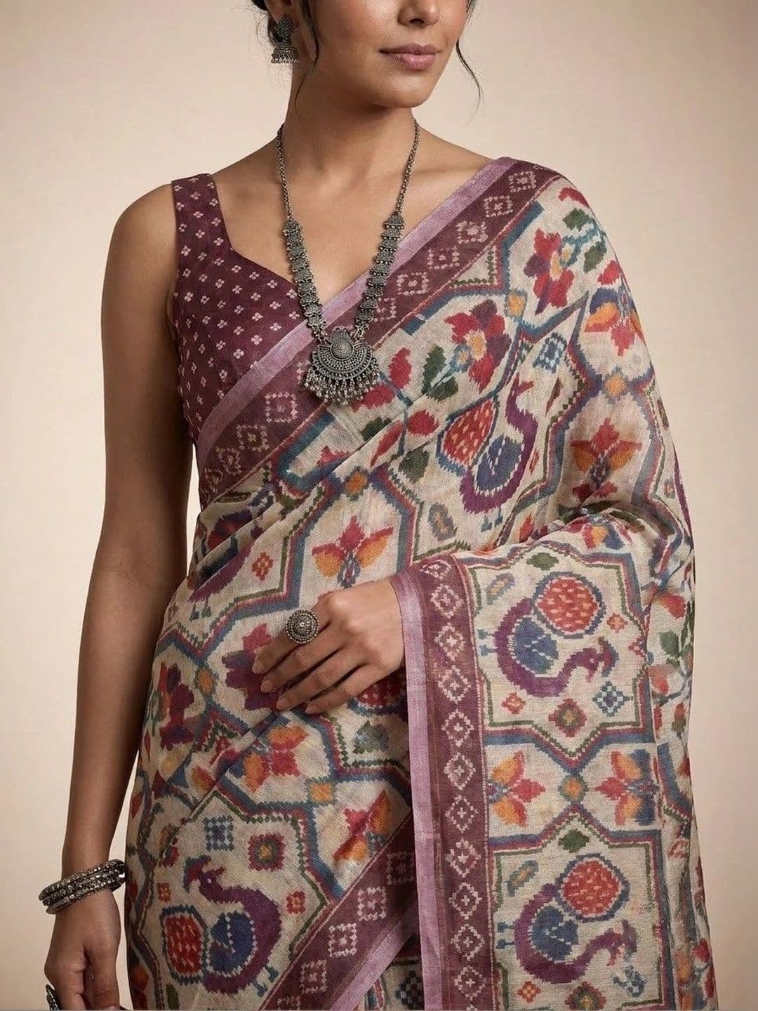 Anouk Linen Blend Patola Saree thumbnail 7