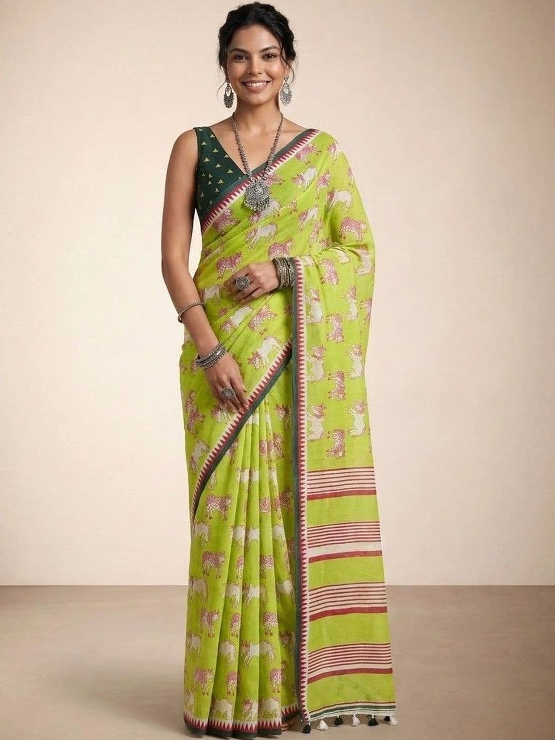 Anouk Ethnic Motifs Pure Linen Saree - view 1