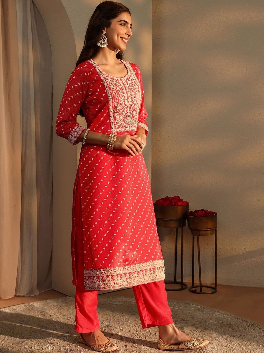 Libas Women Ethnic Motifs Printed Regular Thread Work Kurta with Trousers & With Dupatta thumbnail 3