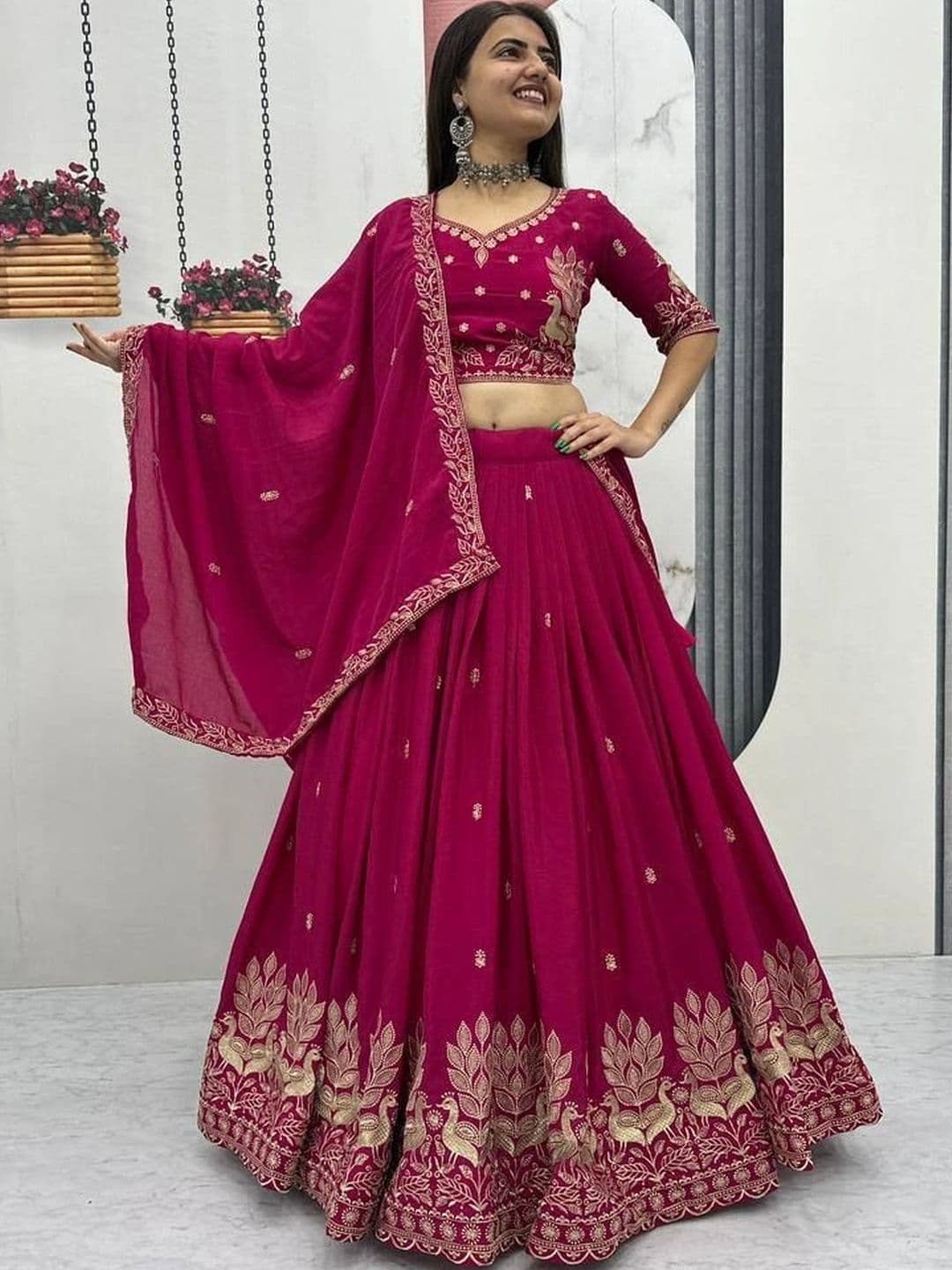 Closin Embroidered Thread Work Ready to Wear Lehenga & Unstitched Blouse With Dupatta thumbnail 7