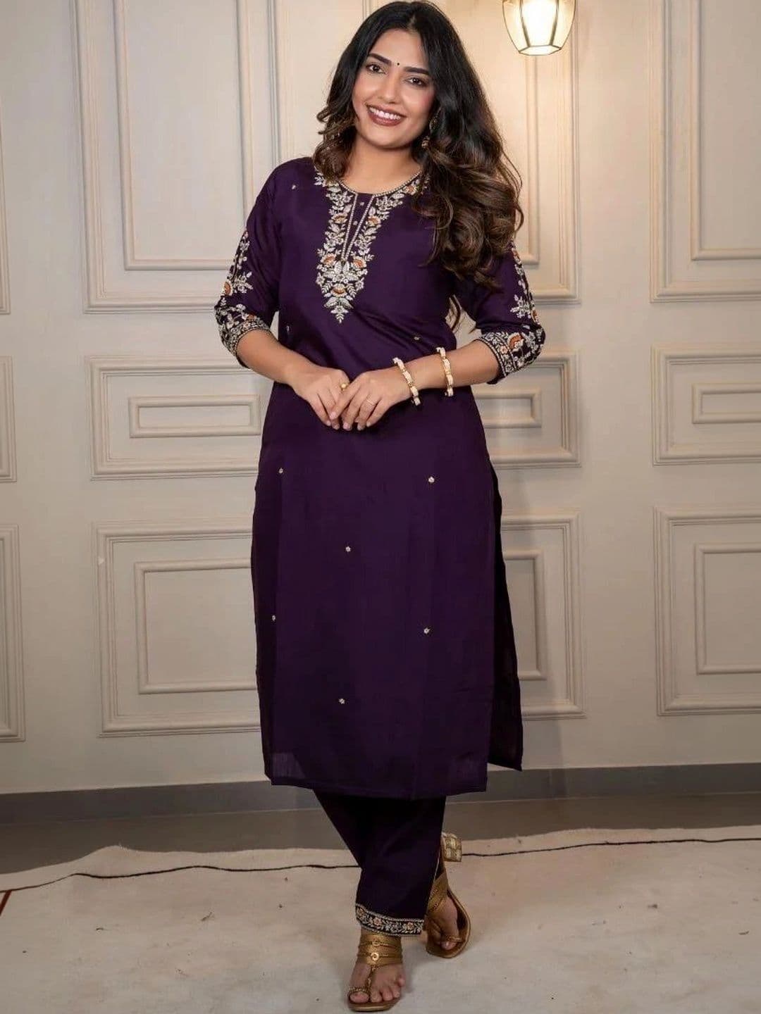 Rasikta Women Ethnic Motifs Embroidered Regular Thread Work Kurta with Trousers & With Dupatta thumbnail 4