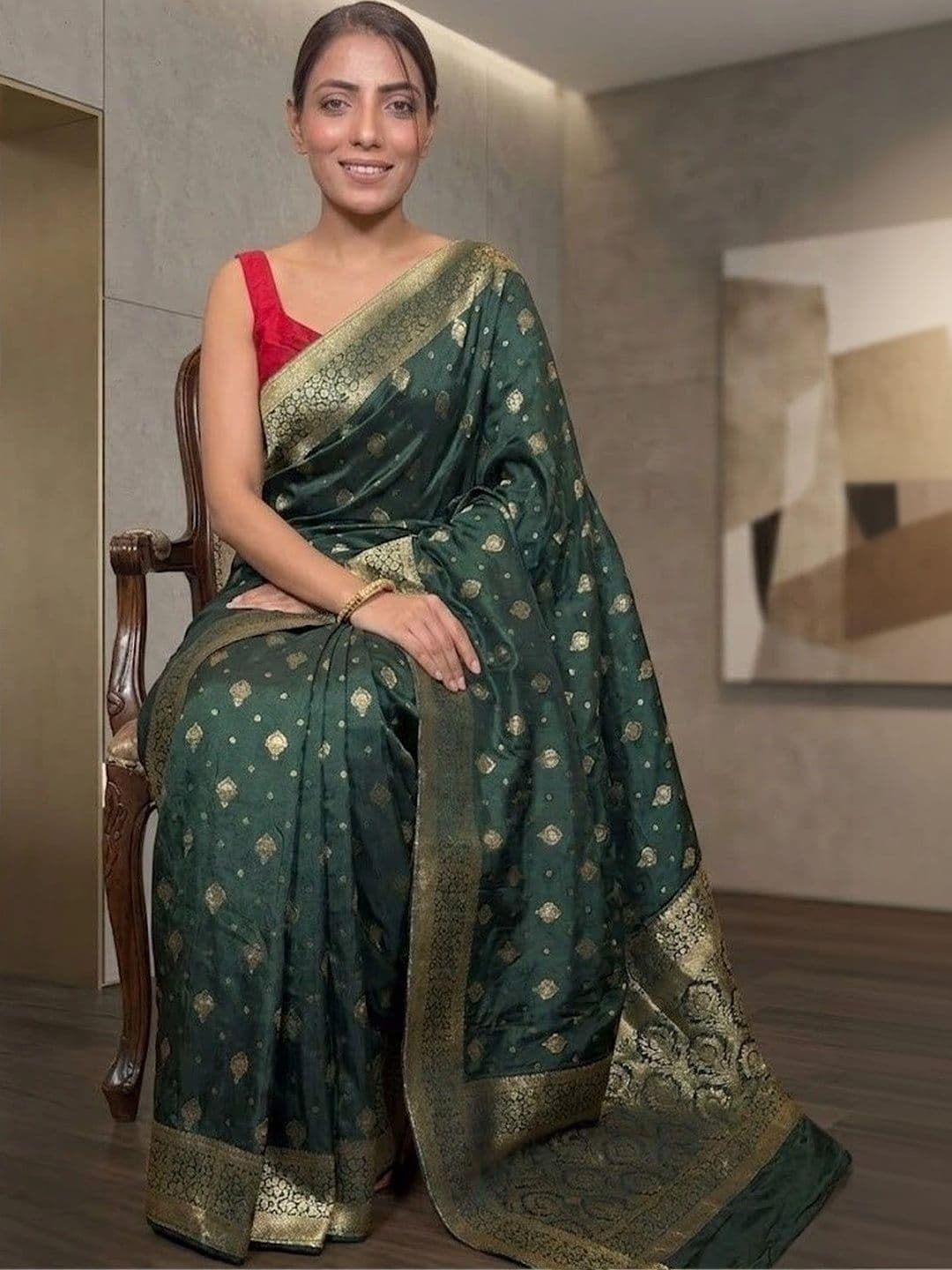 AJ FASHION PLUS Woven Design Zari Art Silk Banarasi Saree thumbnail 2