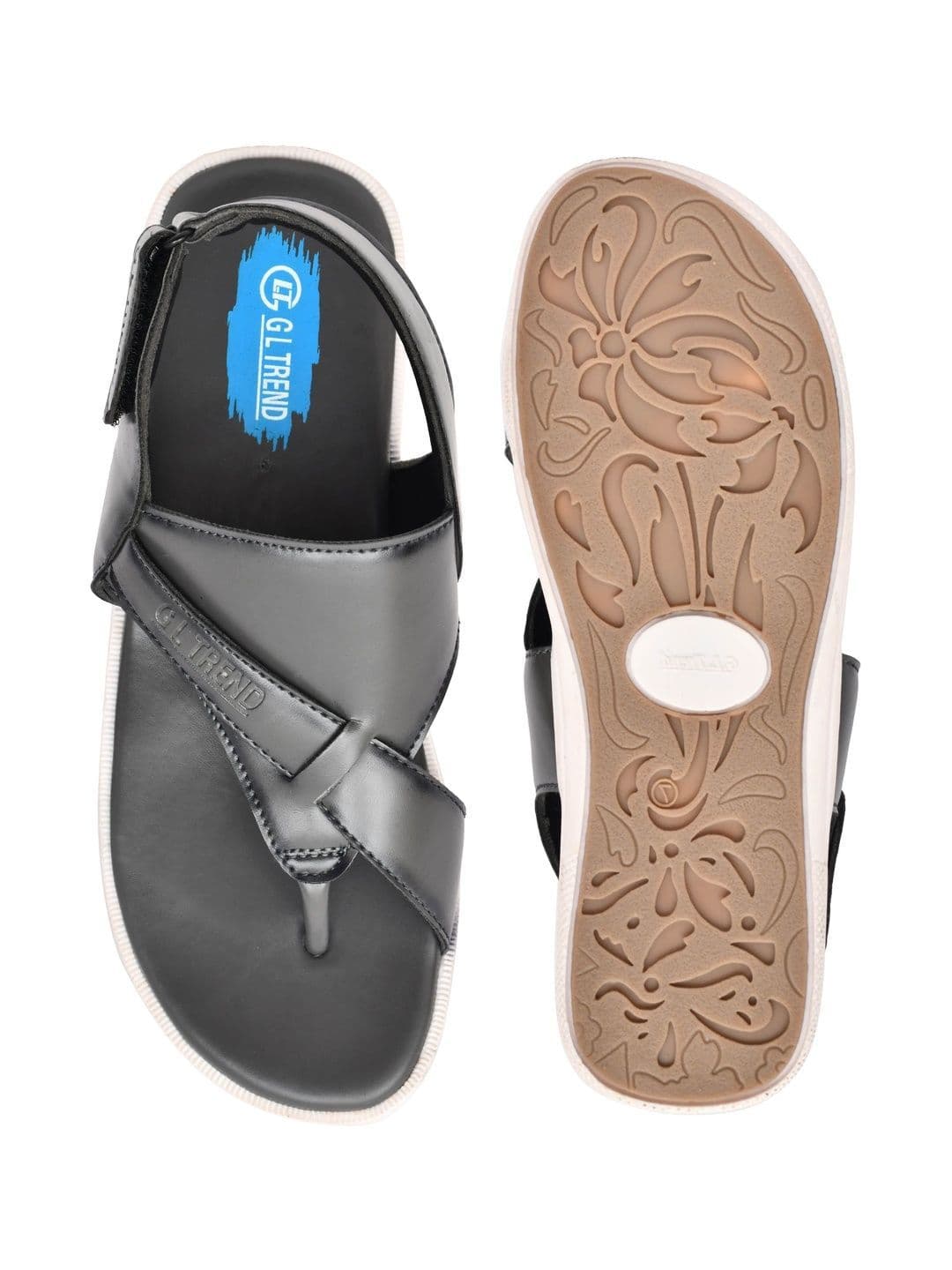 G L Trend Men Leather Comfort Casual Velcro Grey Sandals thumbnail 6