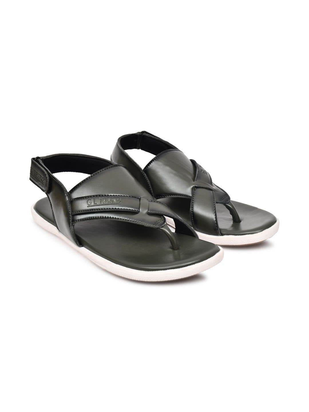 G L Trend Men Leather Comfort Casual Velcro Olive Sandals thumbnail 3