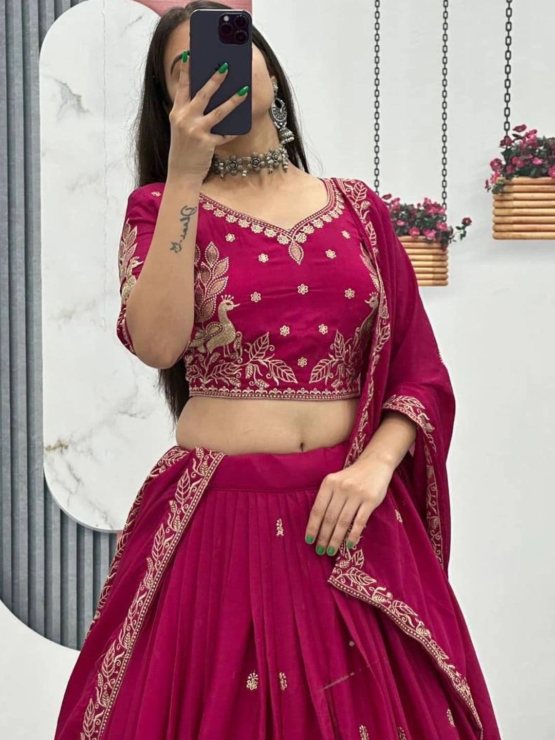 Closin Embroidered Thread Work Ready to Wear Lehenga & Unstitched Blouse With Dupatta thumbnail 4